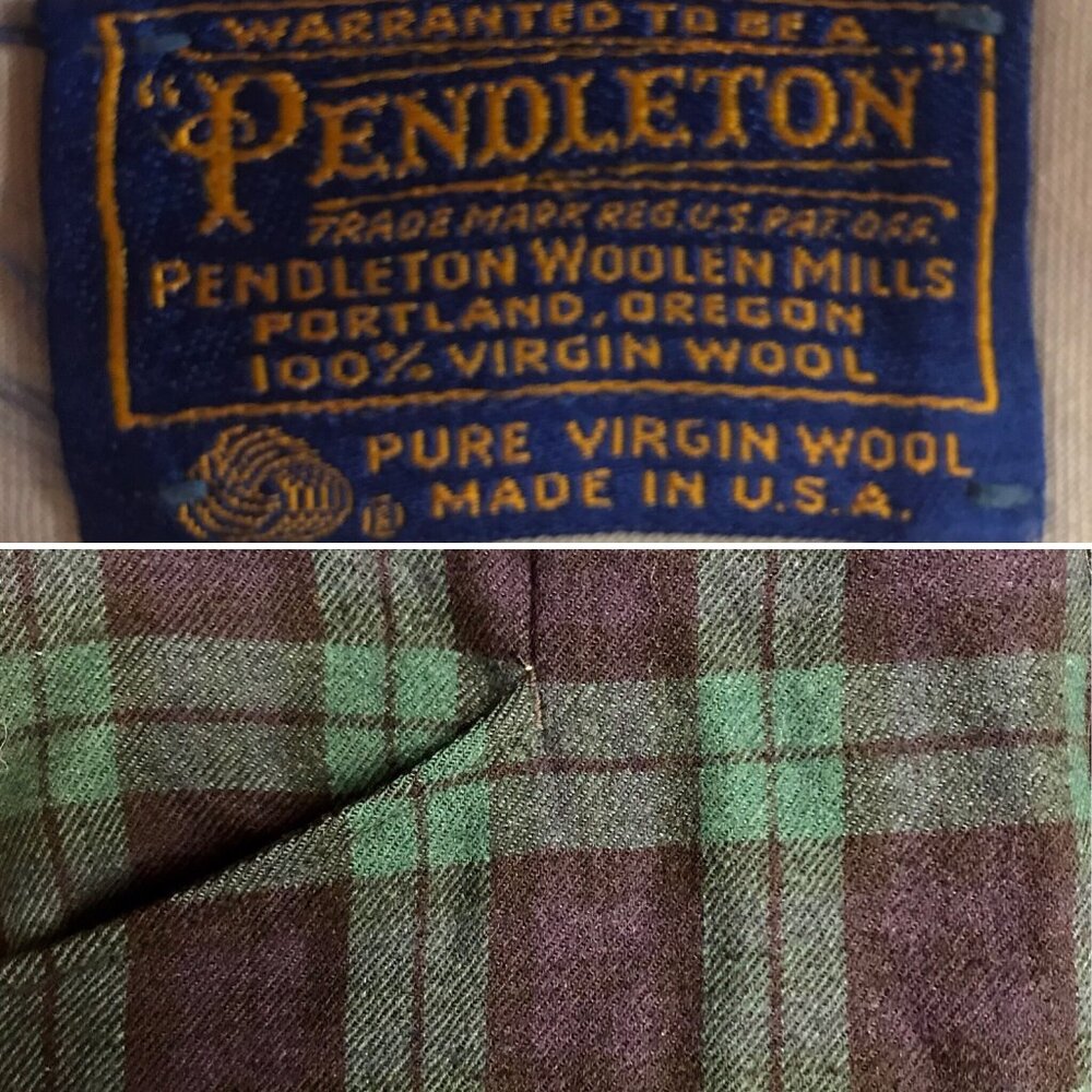 Vintage Men's Pendleton Wool Navy & Green Plaid Pants 35" x 31"